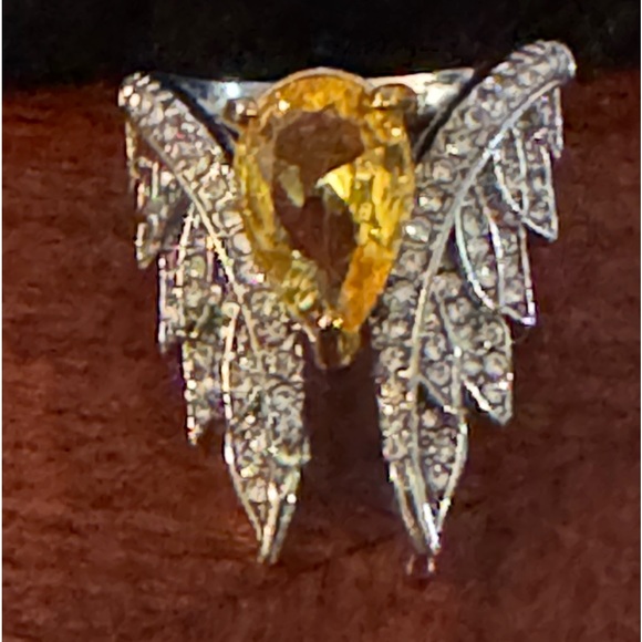 Yellow Zirconia & Simulated Diamond Angel Wings Glam, Luxury, Party Ring, Sz 6 - Picture 7 of 9